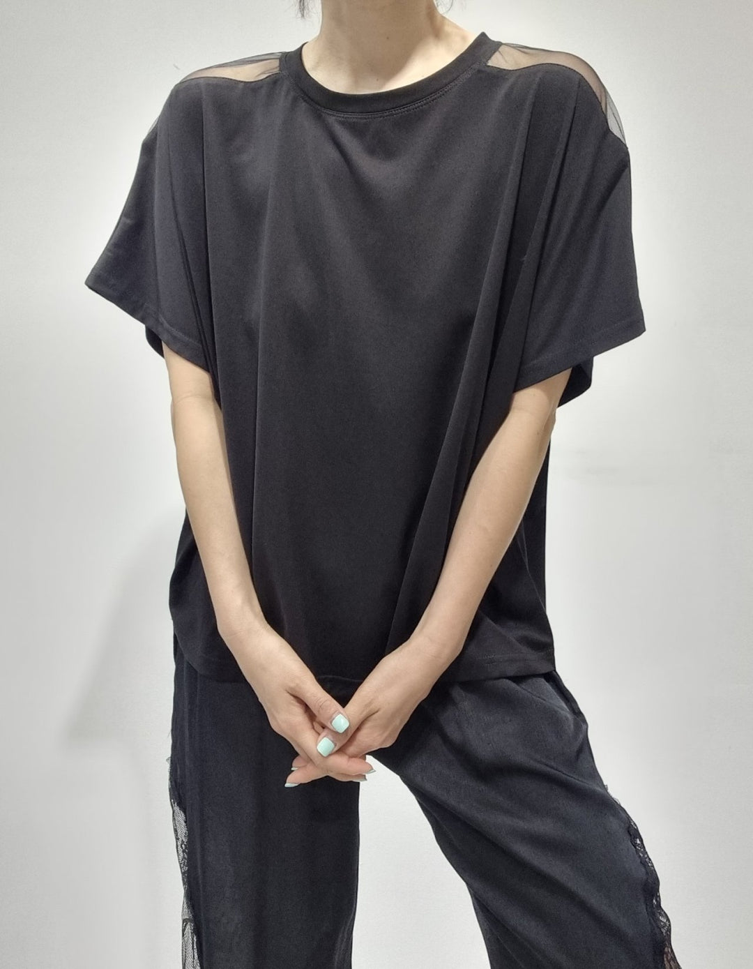 Mesh Shoulder Tencel T-shirt