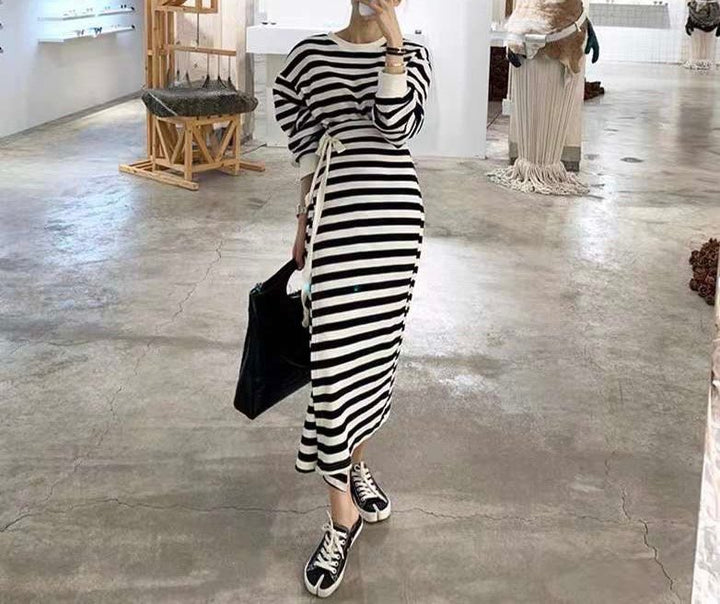 Stripe Wrap Cotton Dress