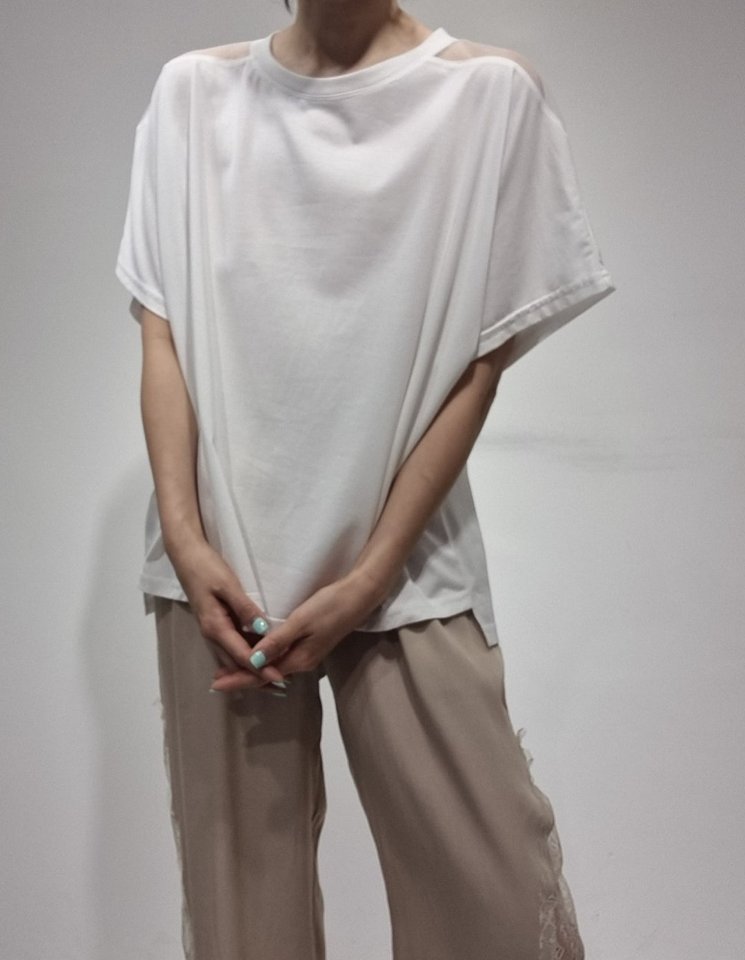 Mesh Shoulder Tencel T-shirt