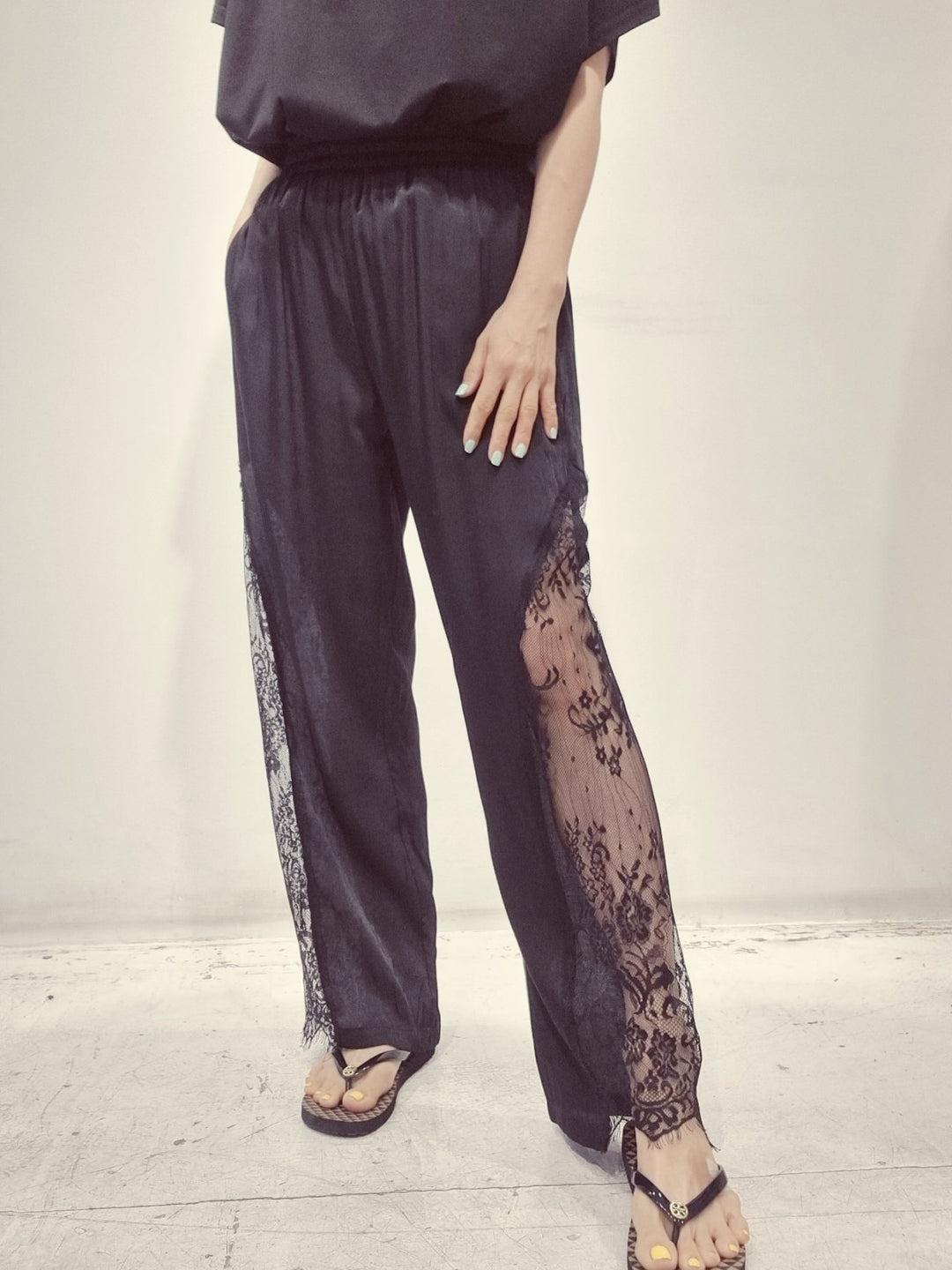 Lace trimmed Satin Pants